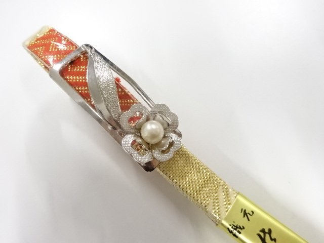 未使用品　パール帯留め・正絹佐賀錦帯締めセット